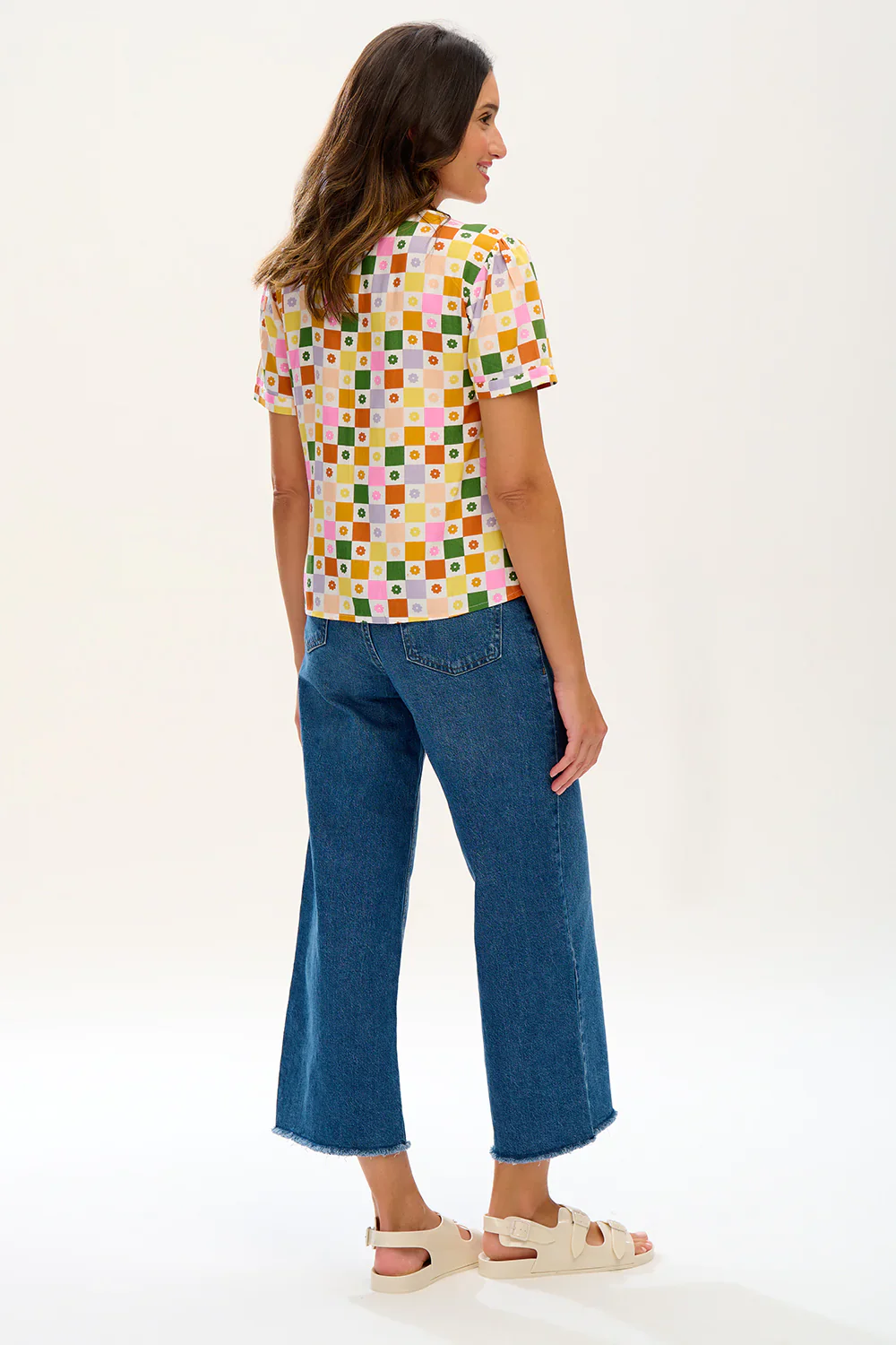 Viola Blouse - Multi, Floral Checkerboard - Image 2