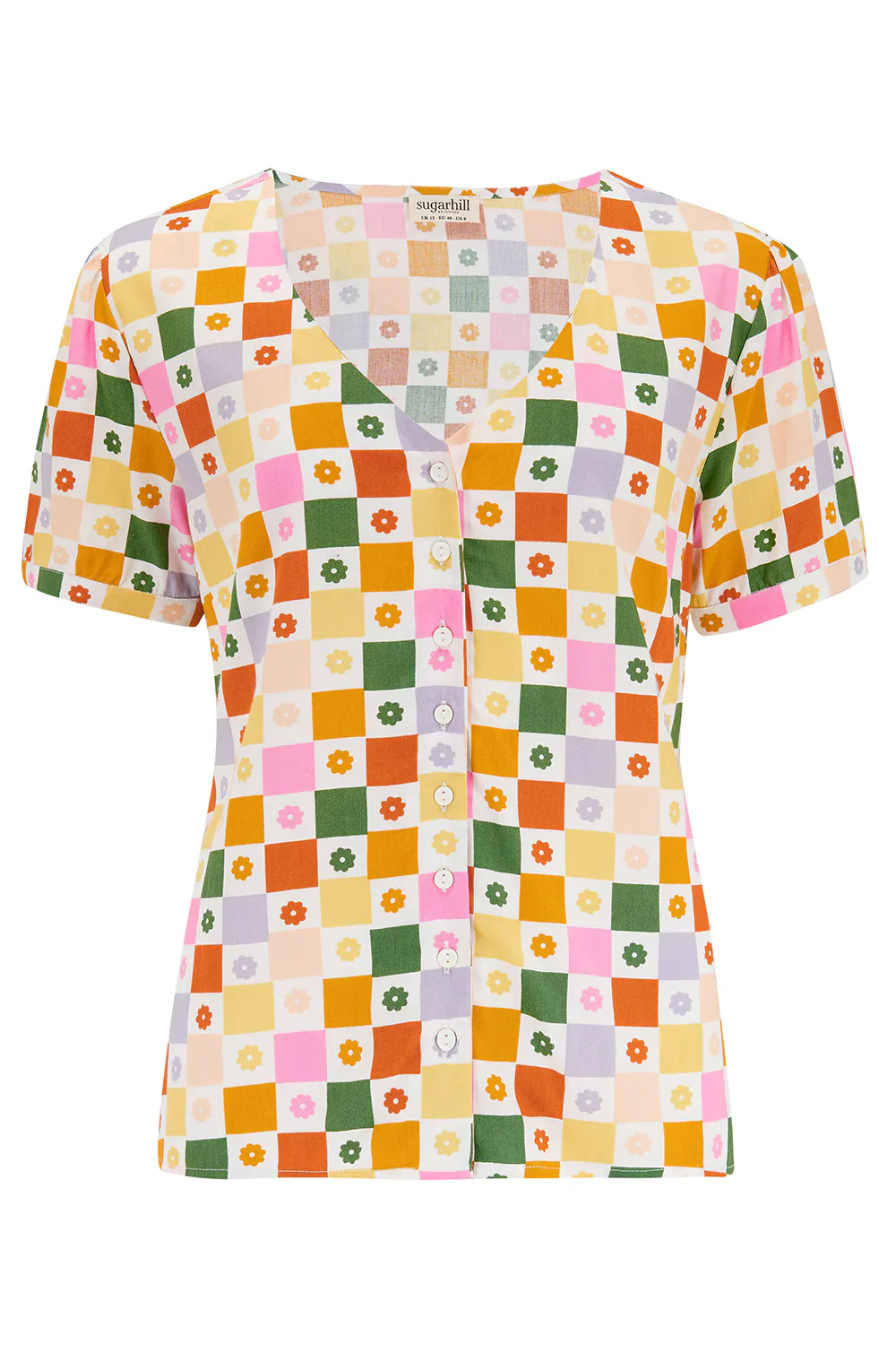 Viola Blouse - Multi, Floral Checkerboard - Image 3
