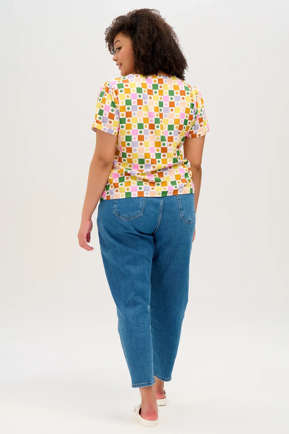Viola Blouse - Multi, Floral Checkerboard - Image 5