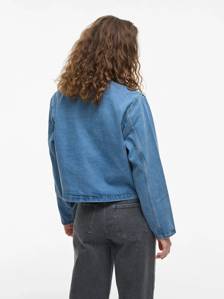 Viola O-Neck Denim Jacket (Light Blue) - Image 2