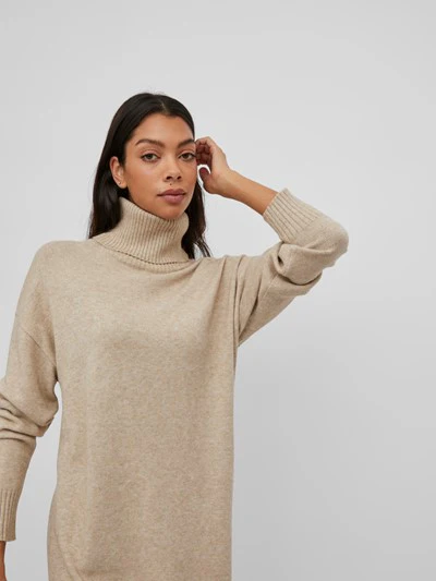 Viril Roll Neck Midi Dress (Natural Melange) - Image 7