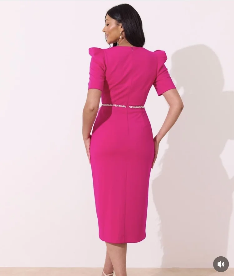 Vivienne Feather Midi Dress (Hot Pink) - Image 2