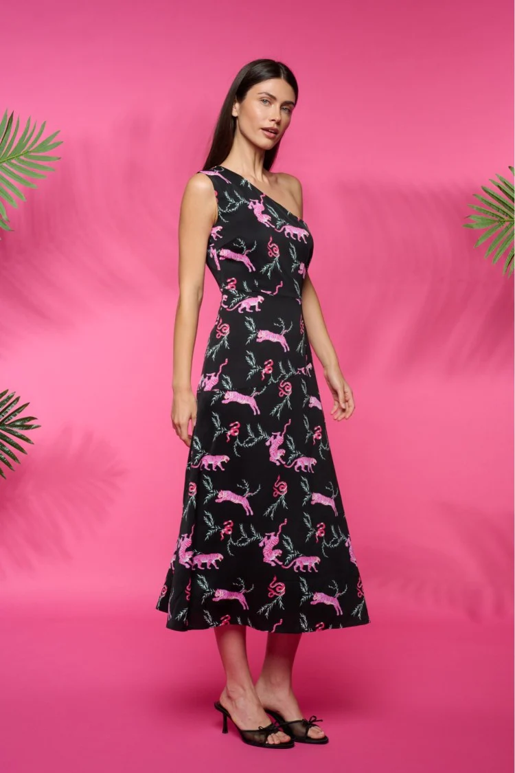 Vuelo One Shoulder Dress (Black/Pink) - Image 2