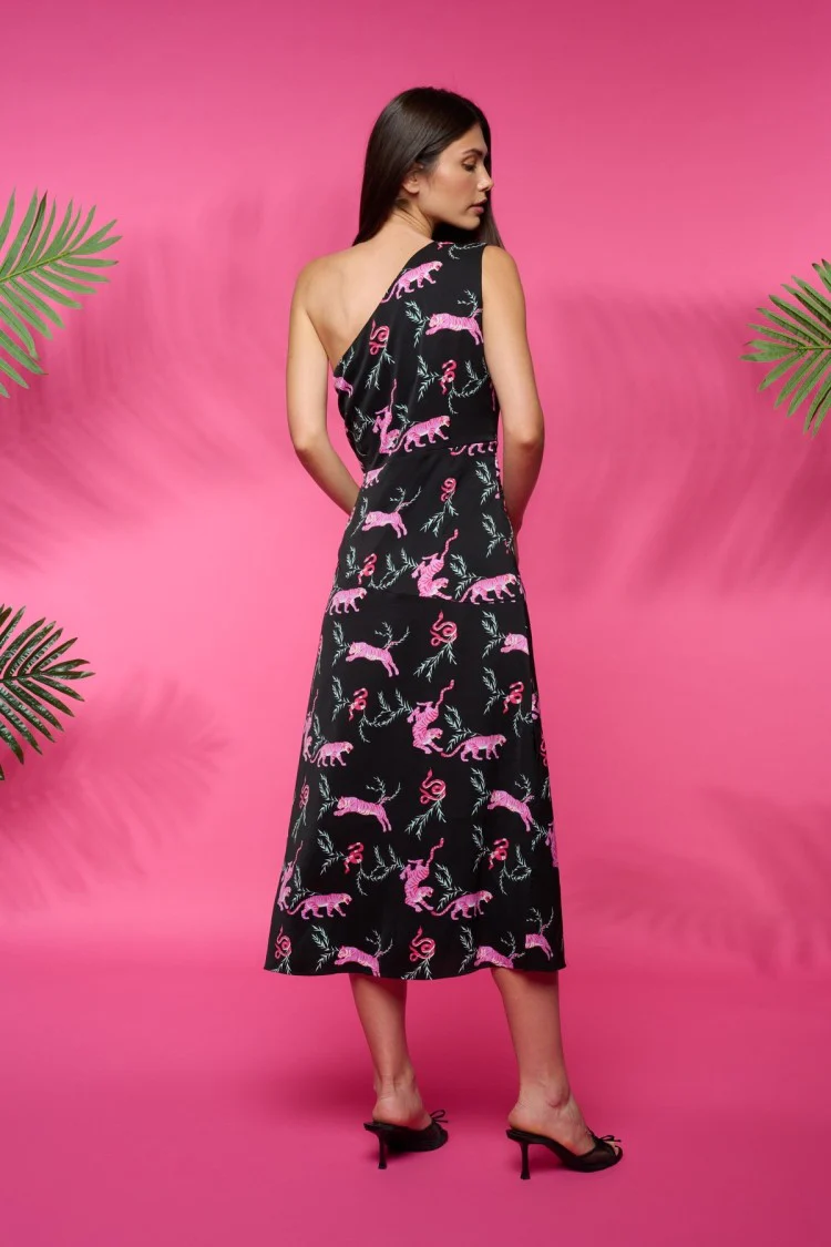 Vuelo One Shoulder Dress (Black/Pink) - Image 4