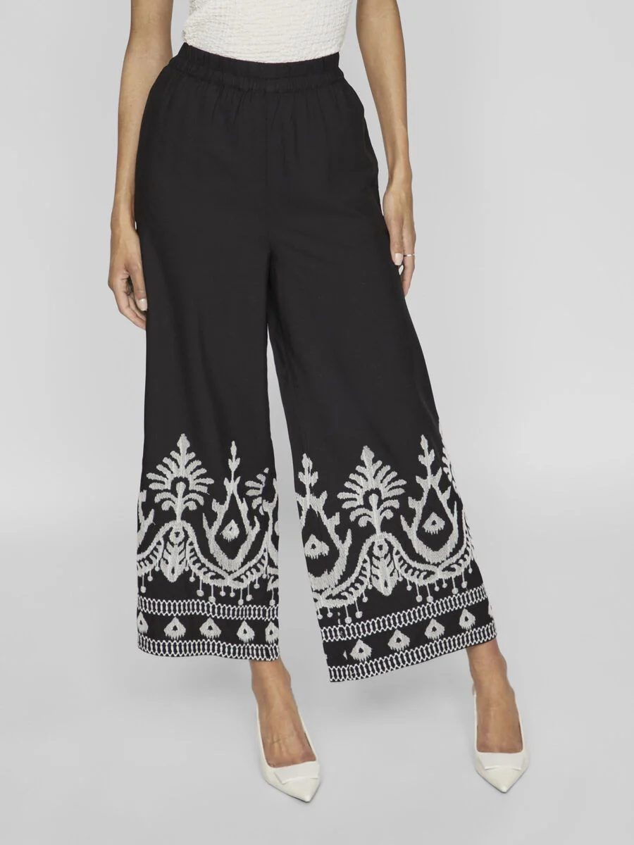 Winnie Embroidered Cropped Trousers (Black) - Image 2