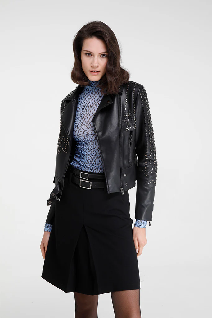 Yendegaia Studded Faux Leather Jacket (Black) - Image 2