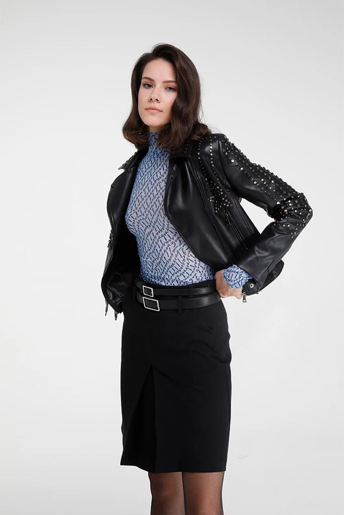 Yendegaia Studded Faux Leather Jacket (Black) - Image 3