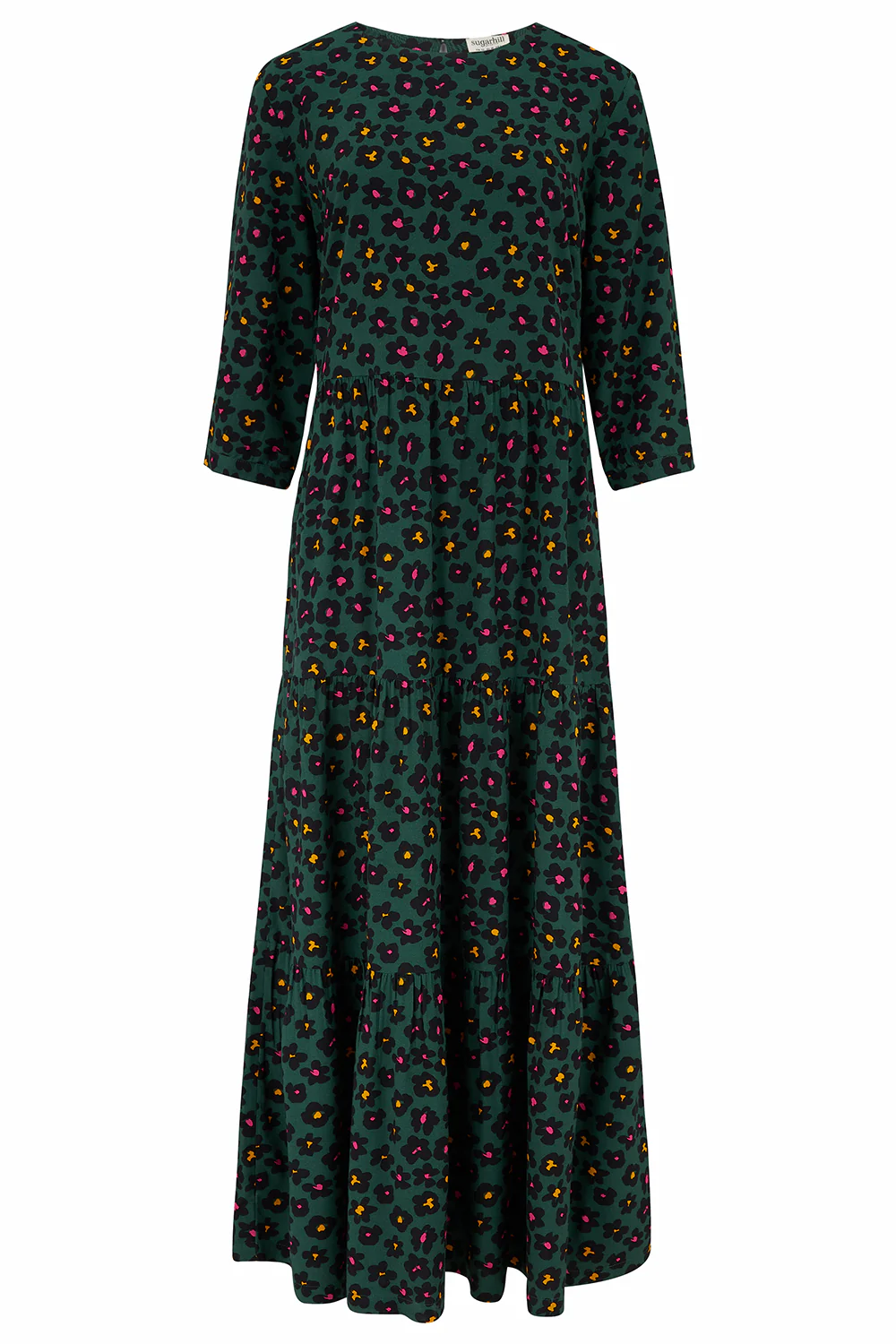 Zaina Tiered Maxi Dress -Green, Painted Floral - Image 3