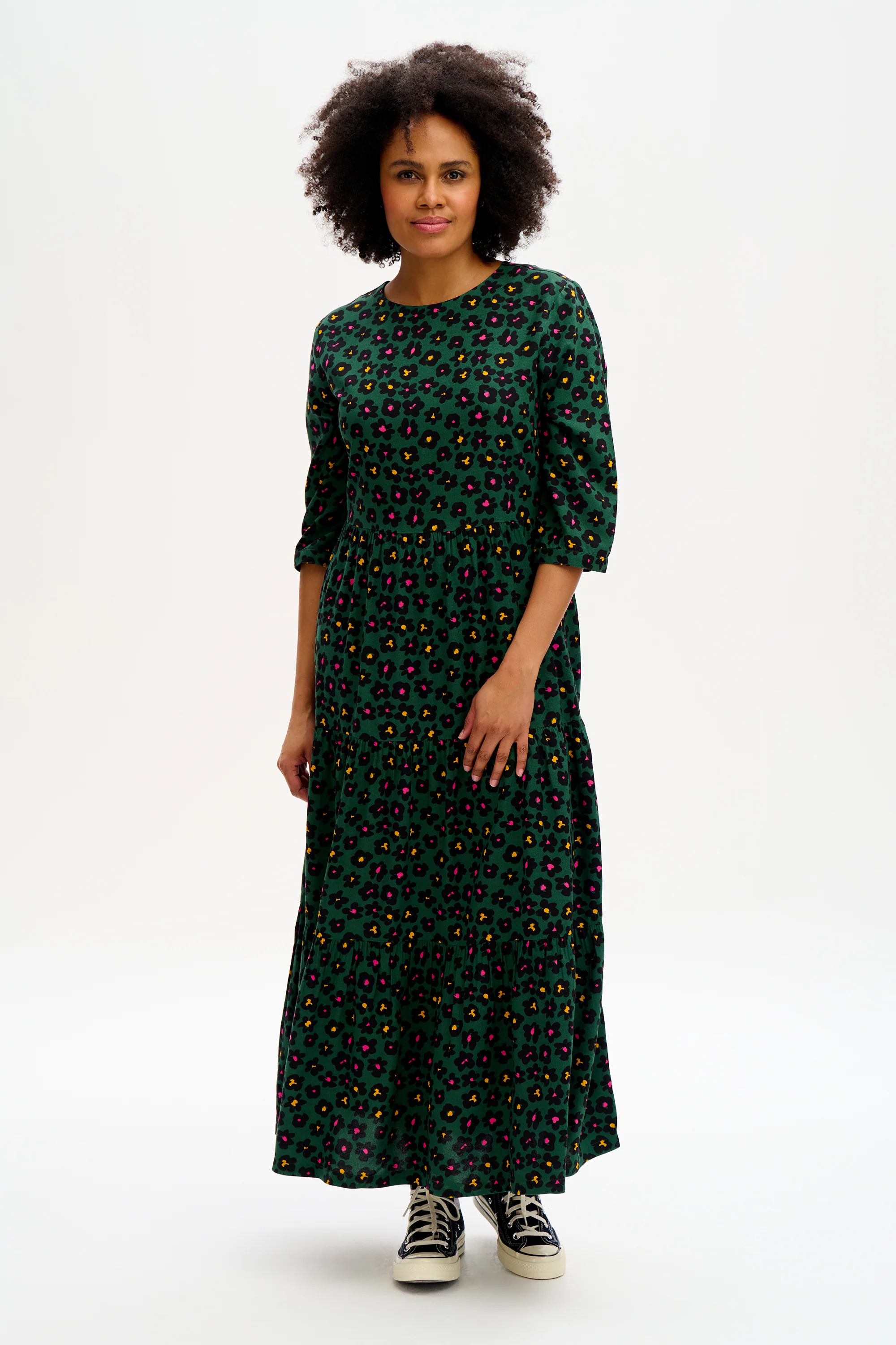 Zaina Tiered Maxi Dress -Green, Painted Floral - Image 4