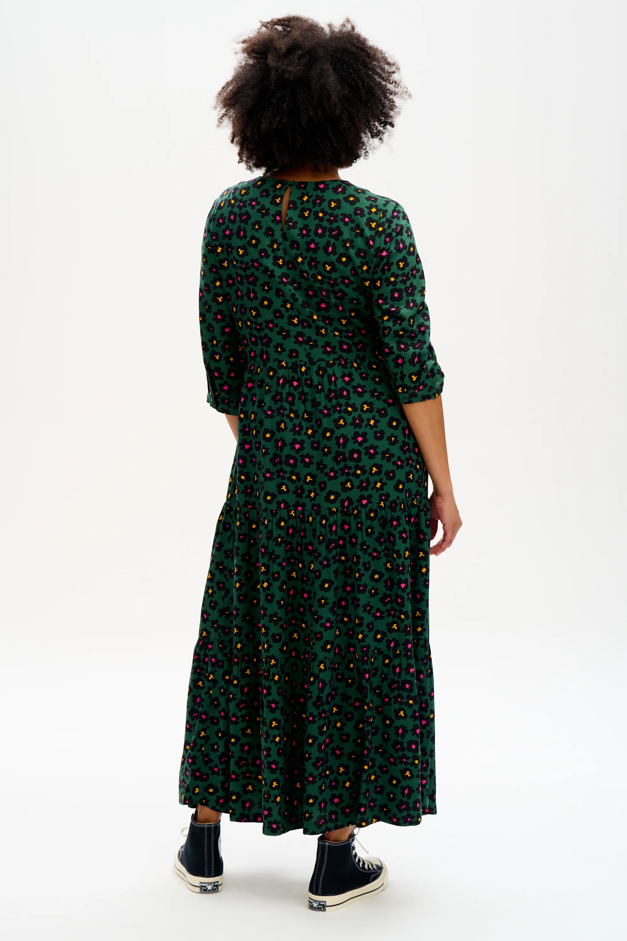 Zaina Tiered Maxi Dress -Green, Painted Floral - Image 5