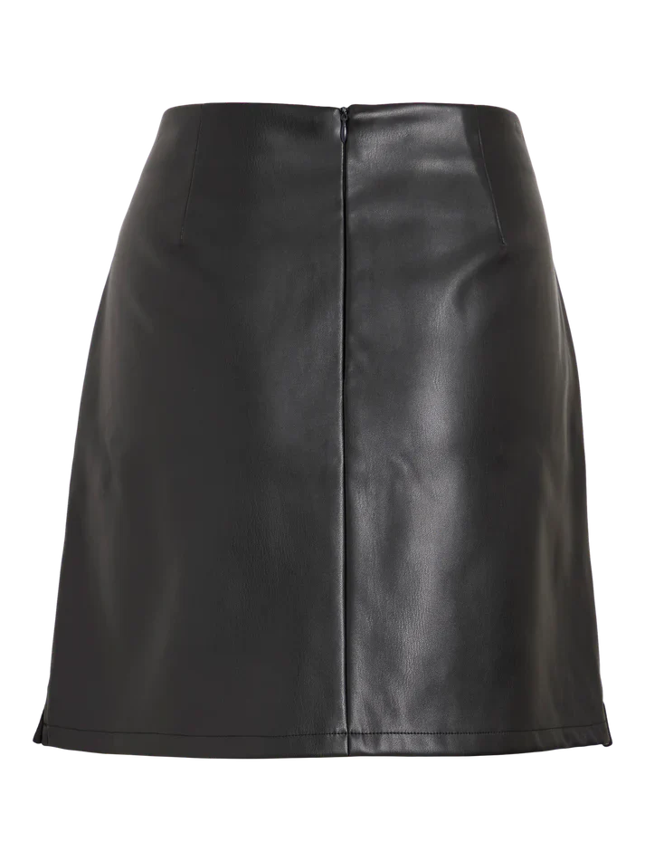 Zelda Faux Leather Mini Skirt (Black) - Image 2