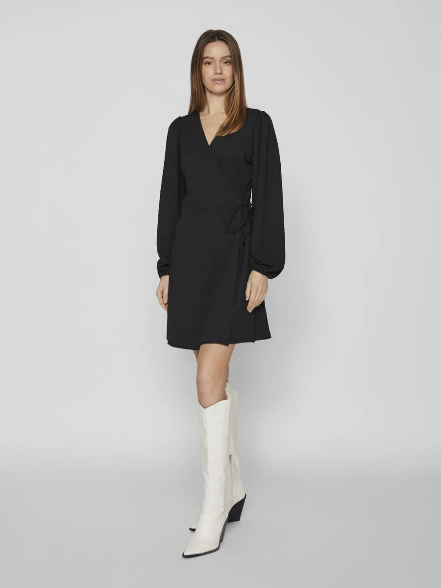 ZELIN LONG SLEEVE WRAP DRESS (BLACK) - Image 2